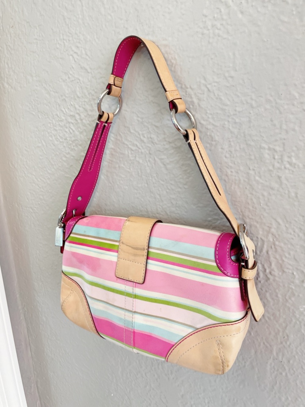 Coach Y2K Pink Stripe Soho Shoulder Bag & Matching Wallet Set Vintage Rare - Picture 13 of 16